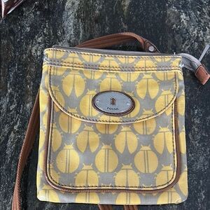 Fossil Yellow and Gray Crossbody Bag with Geometric Design